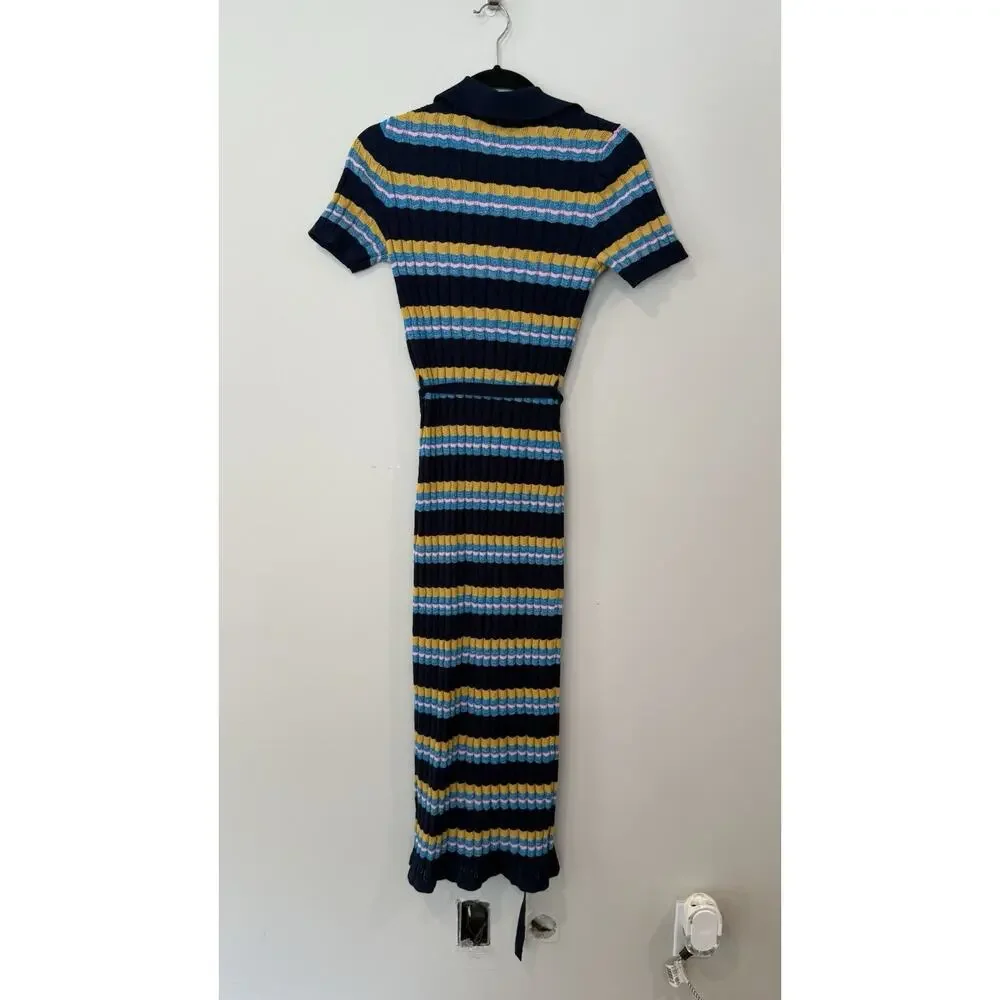 Heartloom Dress Blue Stripe Zigzag Knit Maxi Womens Boho Hippie Size Small - Picture 5 of 10